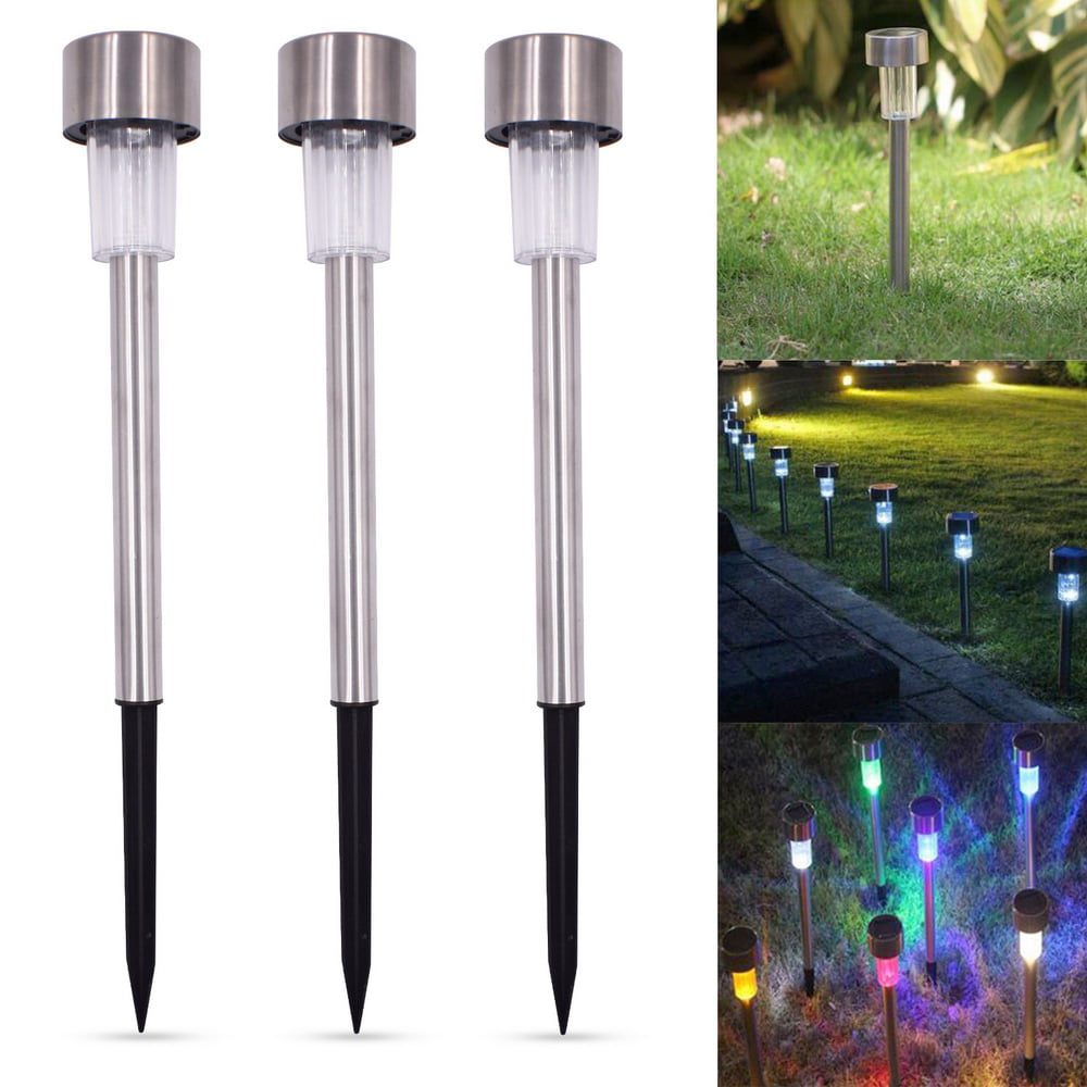 10/24X Outdoor Lawn Solar Power LED Garden Landscape Path Lights Stainless Steel 