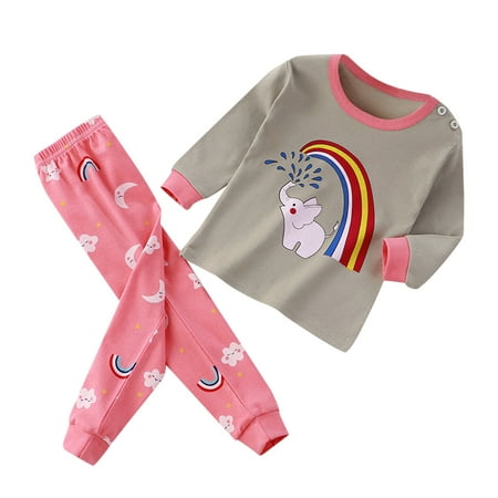

WUXIAN Girls Boys Toddler Soft Pajamas Toddler Cartoon Printed Long Sleeve Kid Sleepwear Sets Infants Baby Sleepwear Children Cute Nightwear