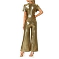 thumbnail image 3 of INSPIRE CHIC Women's Jumpsuit V Neck Puff Short Sleeve Self Tie Front Casual Jumpsuits XS Metallic, 3 of 6