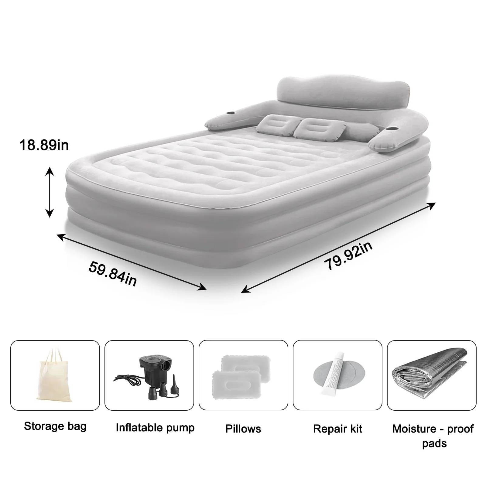 ManyFun Air Mattress with Headboard,18in Inflatable with Built-in Pump, Blow Up Mattress with Removable Electric Pump, Comfort Air Bed Queen for Camping & Home