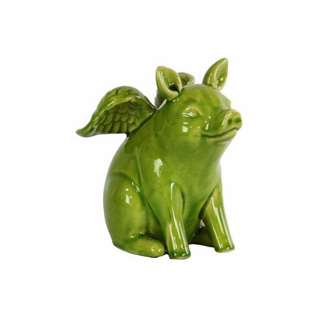 Figurine de Cochon Ailée Assise - Vert - 5,75 x 4,5 x 6,25 Po.