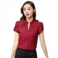 thumbnail image 3 of Greyghost SL-New Spring Autumn Tops Office Ladies Blouse Fashion Short Sleeve V-neck Slim Petal, 3 of 5