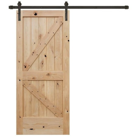 Knotty Alder 2 Panel (Creative Entryways Paneled Wood Unfinished Rustic Knotty Alder Barn Door with Installation Hardware)