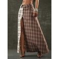 thumbnail image 2 of Multicolor Mixed Plaid Button Front Fold Over Skirt Streetwear Maxi Skirt, 2 of 7