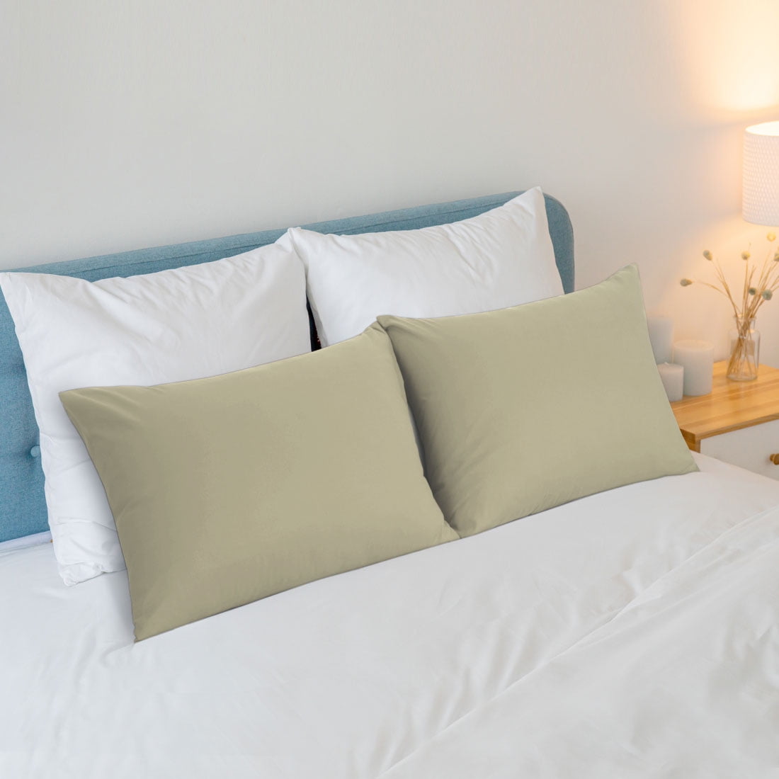 Unique Bargains 4-Piece Soft Microfiber Pillowcases Khaki Standard(20"x26")