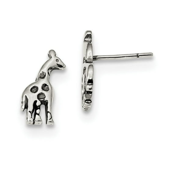 Solid 925 Sterling Silver Vintage Antiqued Giraffe Post Studs Earrings - 13mm x 6mm