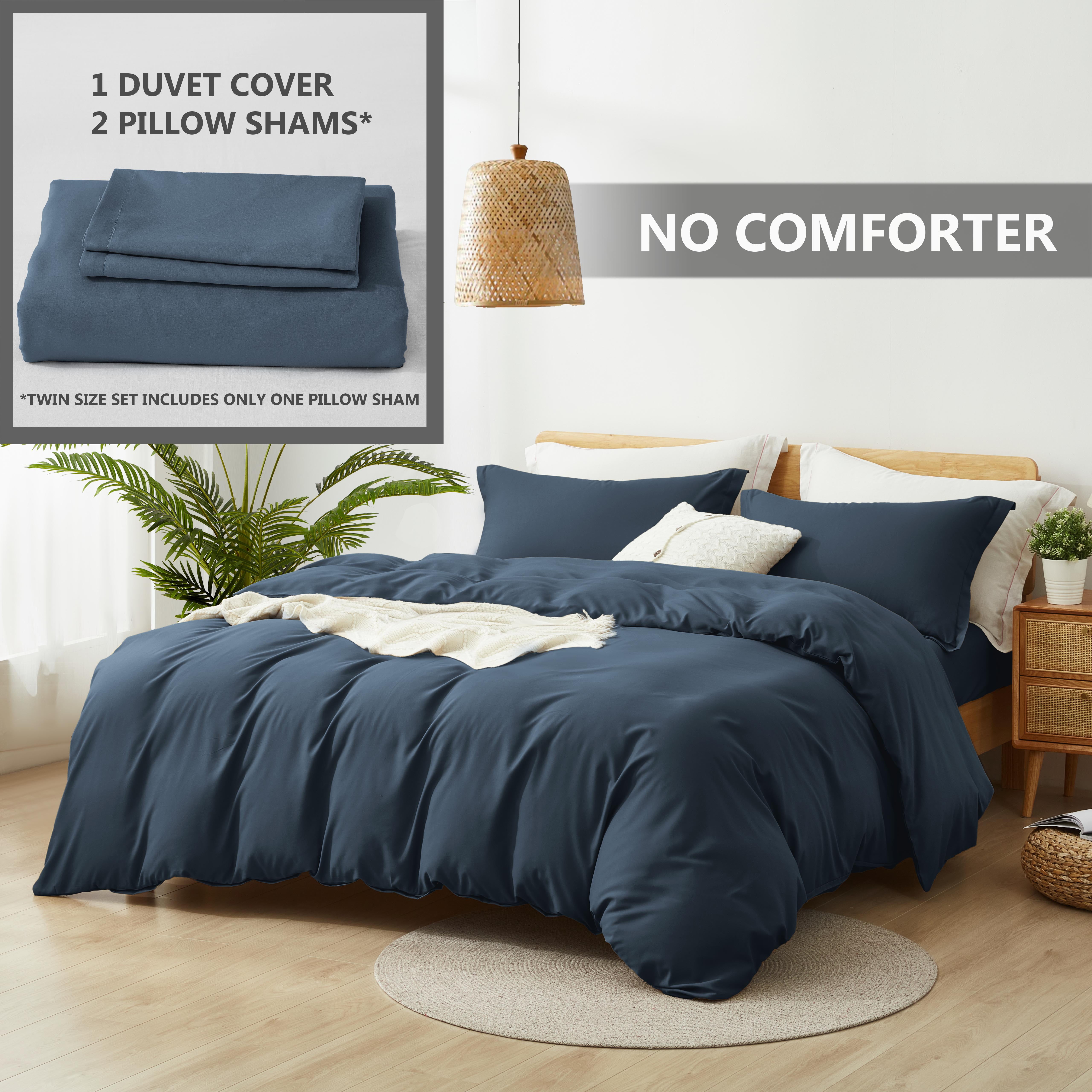 Alazuria Duvet Cover Set Soft Prewashed Microfiber with zipper and 4 corner ties Navy Dusty Blue color Queen size ( 90" x 90" )