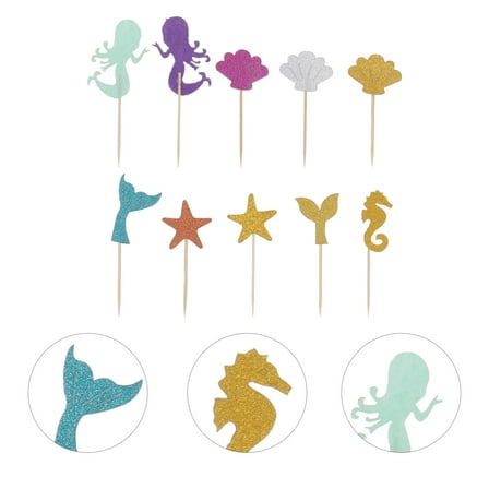 GOOHOCHY Mermaid Theme Cake Cup Inserts with Assorted Color Paper Toppers for Decorating 39PCS