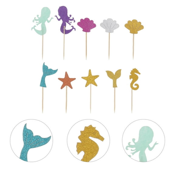 GOOHOCHY Mermaid Theme Cake Cup Inserts with Assorted Color Paper Toppers for Decorating 39PCS