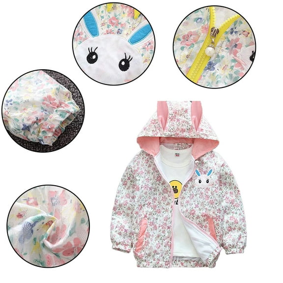 WOLLED Kids Girls Zip Hooded Short Jacket 1-7Y Toddler Bunny Print Tops Baby Versatile Outerwear Coats