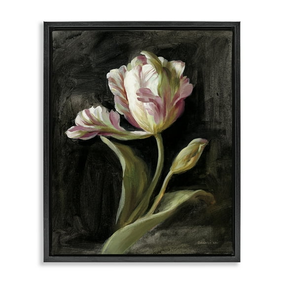 Stupell Industries Tulip on Black Plants & Flowers Painting Black Floater Framed Canvas Art Print Wall Art, 17 x 21
