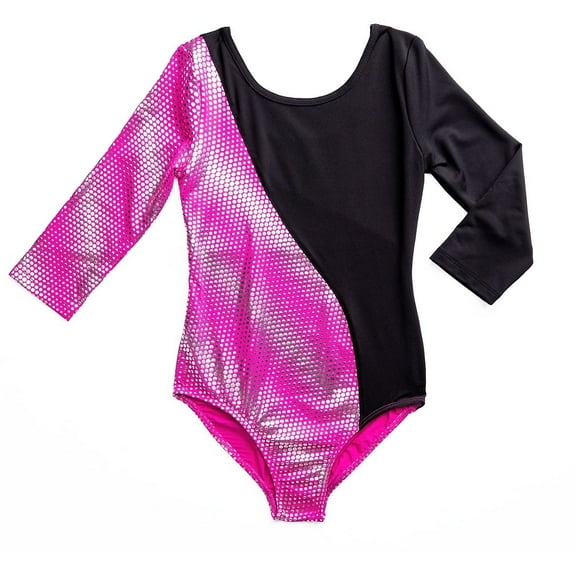 Rainbeau Moves Girls' Dance & Gymnastics Colorblock 3/4 Sleeve Foil Print Leotard, XS-XL