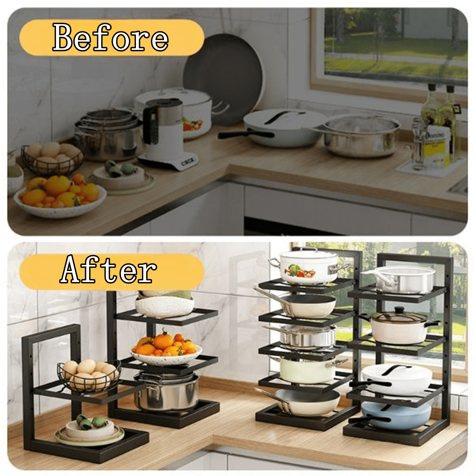 Bxaolu Pot and Pan Organizer Rack for Under Cabinet, Heavy Duty Pot Pan Rack Under Sink Organizers and Storage, Pot Lid organizer, Kitchen Cabinet Organizer with 4 Adjustable Tiers