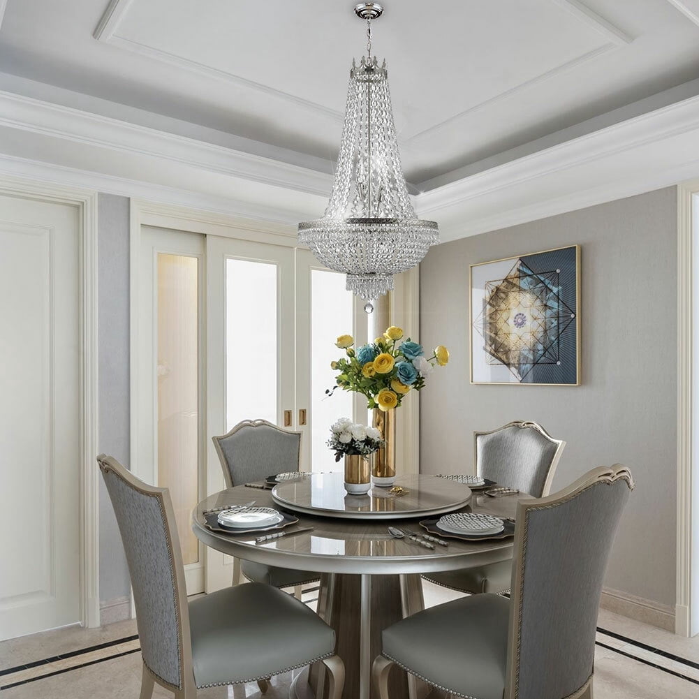 French Empire Crystal Chandelier Large Foyer Ceiling Lighting LED Lamp 9 Light For Residential And Commercial Lighting, Living Rooms
