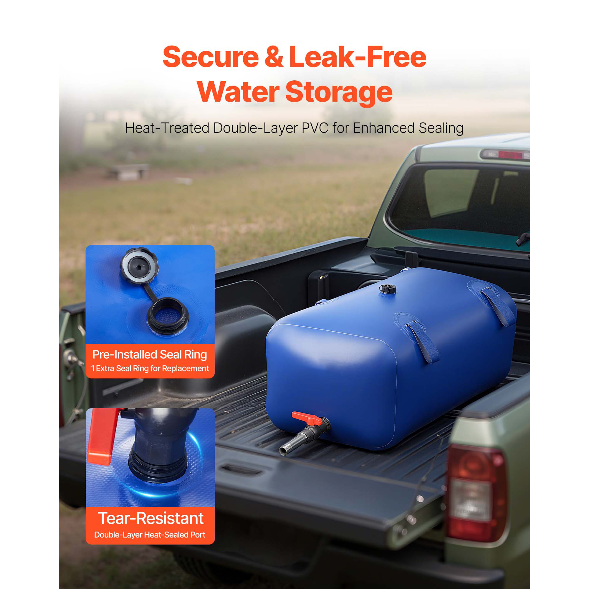 KFFKFF 30-Gallon Portable Water Storage Bladder, Collapsible and Durable PVC Water Bag for Emergency Use, RVs, Trucks, and Outdoor Activities