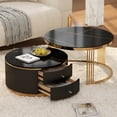 thumbnail image 5 of Harper & Bright Designs Round Nesting Coffee Table Set of 2, Metal Fluted Center Table with 2 Storage Drawers for Living Room, Black 27.6", 5 of 13