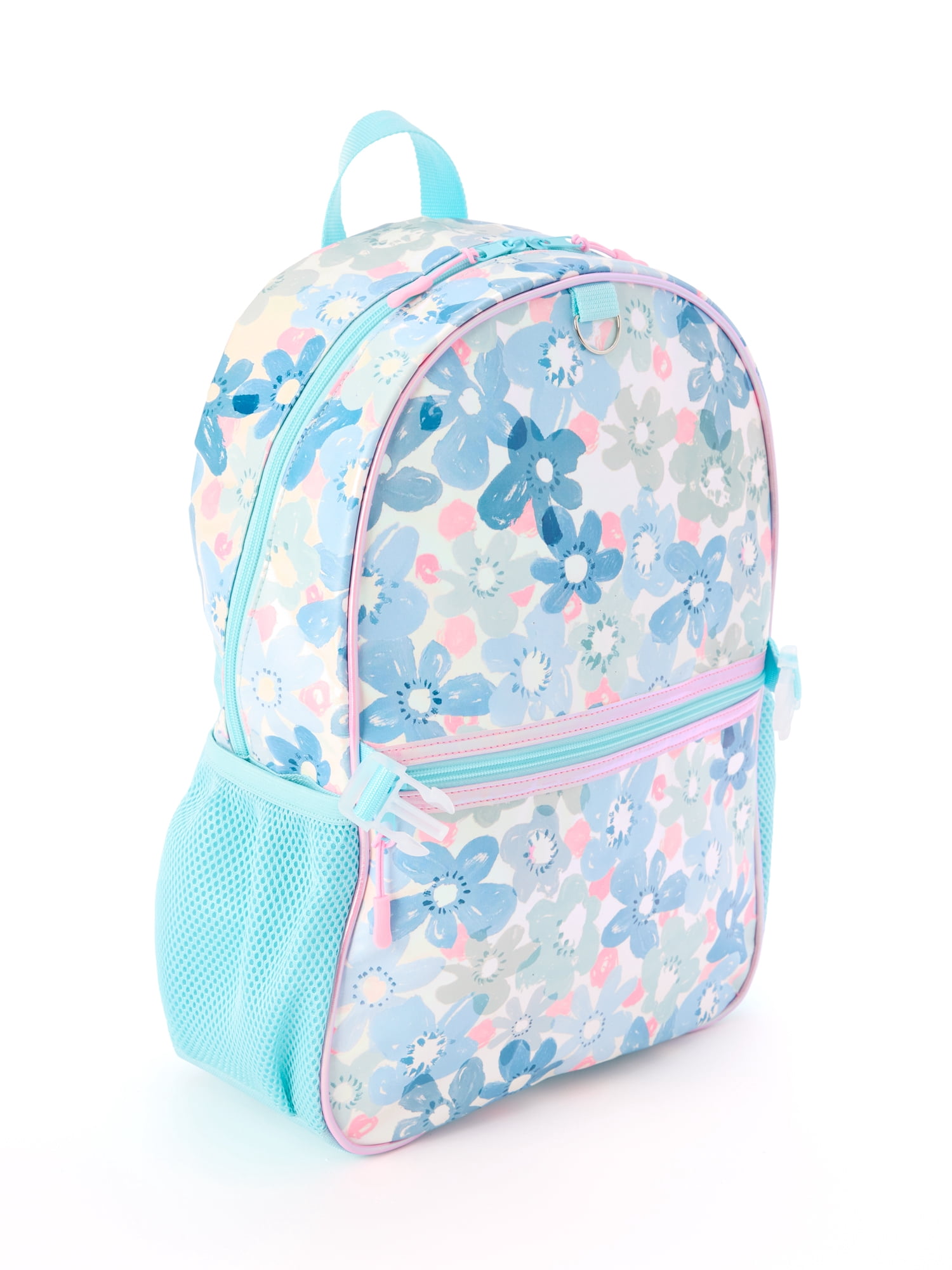 Schoolyard Vibes 17" Girls' 3-Piece Backpack Set with Headphones & Lunch Box, Blue Floral