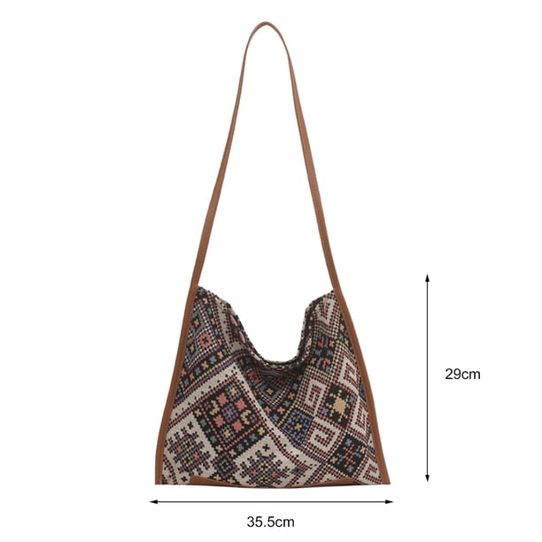 Bolsa de playa para mujer de compras de lona de estilo étnico para damas (caqui) Likrtyny Para Estrenar