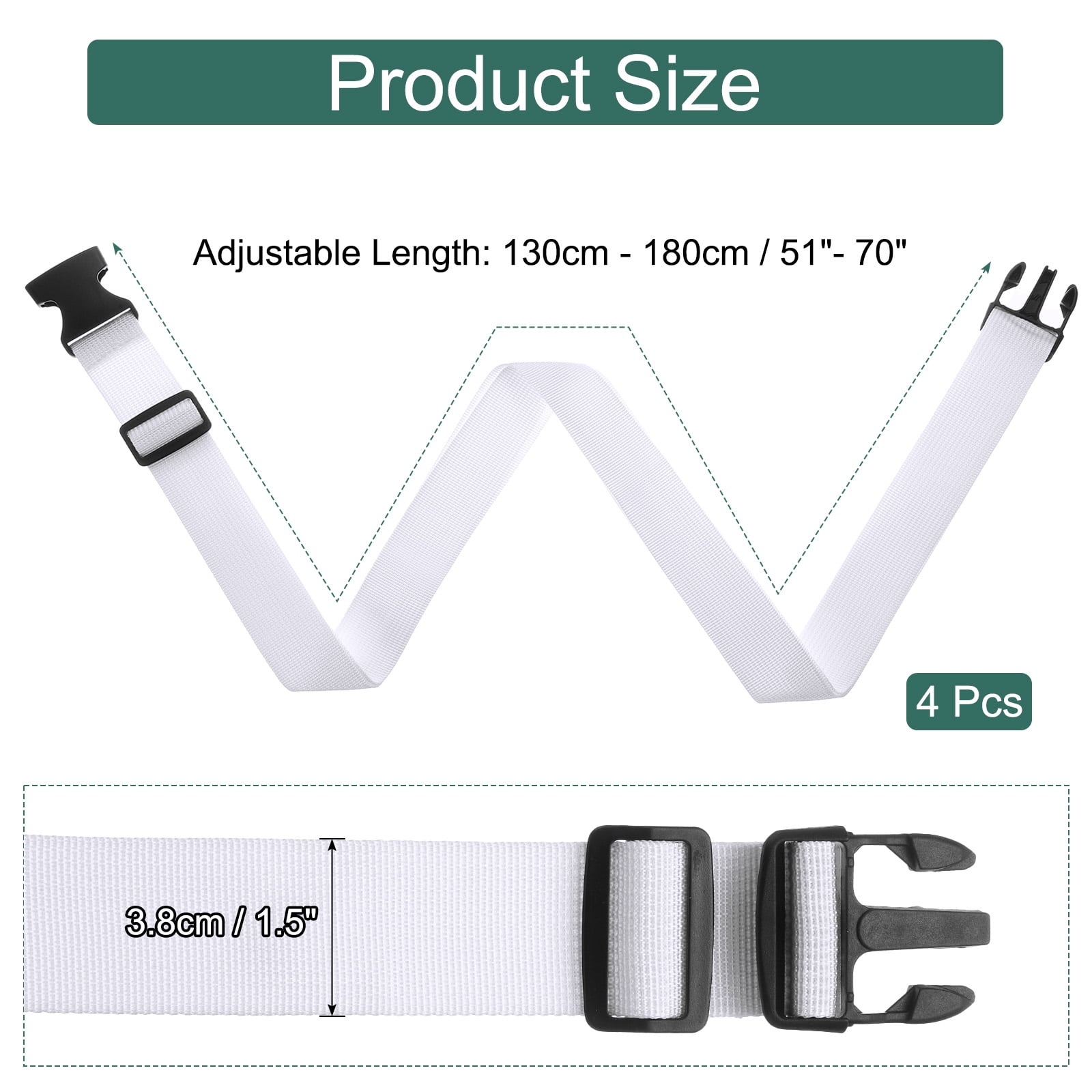 Unique Bargains Adjustable Luggage Straps Suitcases Travel Bag Connector White