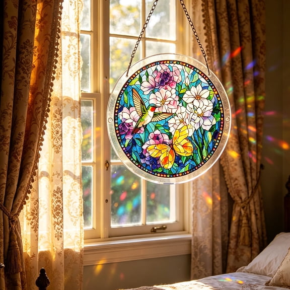Honmine Acrylic Puzzle Suncatcher Window Hanging, 83 Pieces 7.4 Inch Stained Glass Puzzle, Garden Decoration For Women Men Mom Birthday Gift, Home Decor