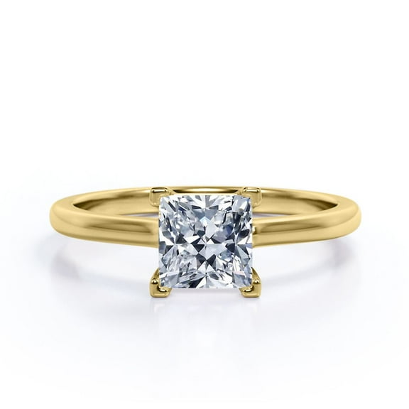 JeenMata Solitaire - 0.7 Carat Princess Cut Moissanite - 4 Prong Engagement Ring - 18K Yellow Gold Plating Over Silver