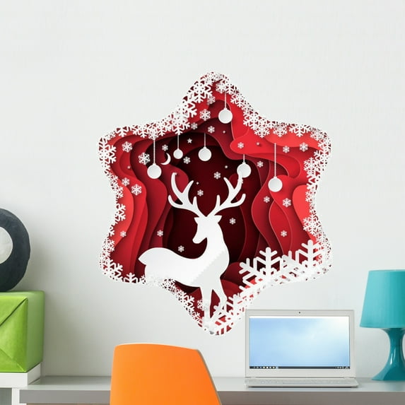 Deer and Snowflakes Paper Wall Decal Wallmonkeys Peel and Stick Holiday Graphics (24 in H x 24 in W) WM502798