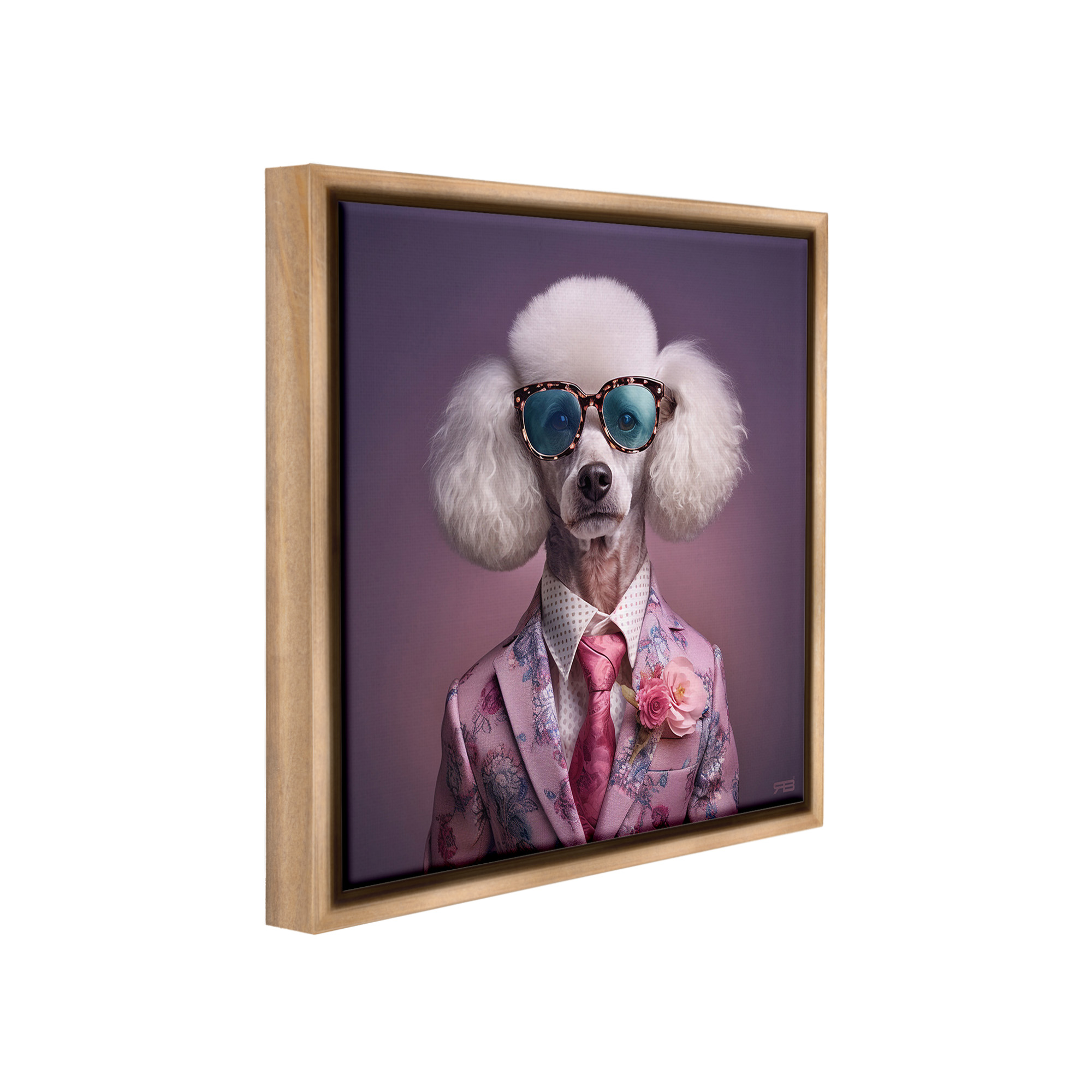 Stupell Industries Poodle in Sleek Suit Animals & Insects Painting Brown Floater Framed Canvas Art Print Wall Art, 25 x 25