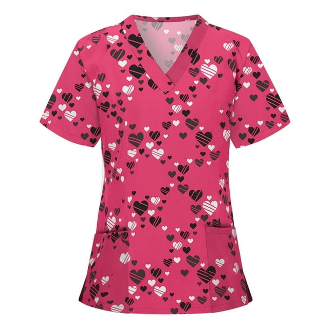 Snoarin Hauts de Travail d'Été Grande Taille pour Femmes Manches Courtes Col en V Uniformes de Travail Blouse Uniformes de Travail pour Femmes en Liquidation