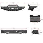 Vijay Compatible with 2019-2020-2021-2022-2023-2024 Dodge RAM 1500 Front and Rear Bumper Textured Black Steel with Lights and D-rings (NOT for Classic)