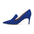 thumbnail image 2 of YDN Women Classic Stilettos Mid Heels Slip On Loafer Pumps Pointy Closed Toe Slide Suede Office Casual Dress Shoes Size 7 Royal Blue, 2 of 4