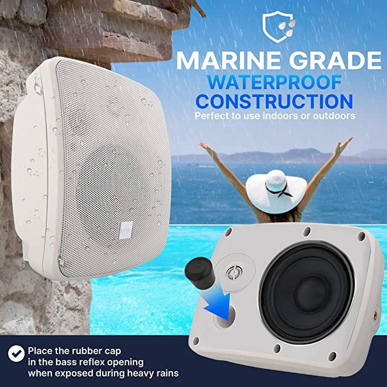 Pyle Outdoor Patio Speaker - 3.5" 2-Way Weatherproof Wall/Ceiling Mounted Dual Speaker (White)
