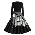 thumbnail image 3 of Wyobmus Halloween Dresses for Women Cute Vintage Long Sleeve Cocktail Swing Dress Pumpkin Printed A-Ling Party Clothes D-Multicolor, 3 of 3