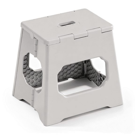 Folding Step Stool 13 Inch for Adults Holds Up to 300 lbs, Non-Slip Folding Stools with Portable Handle, Compact Plastic Foldable Step Stool for Bathroom, Bedroom, Kitchen, Beige