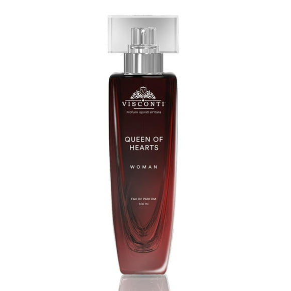 Visconti Queen Of Hearts Eau de Parfum pour Femmes 100ml, 3.4 Fl.oz. / Parfum de Luxe pour Soirées & Fêtes - avec des Notes de Jacinthe, Musc & Vanille / Parfum Longue Durée pour Filles - Cadeau pour Femme