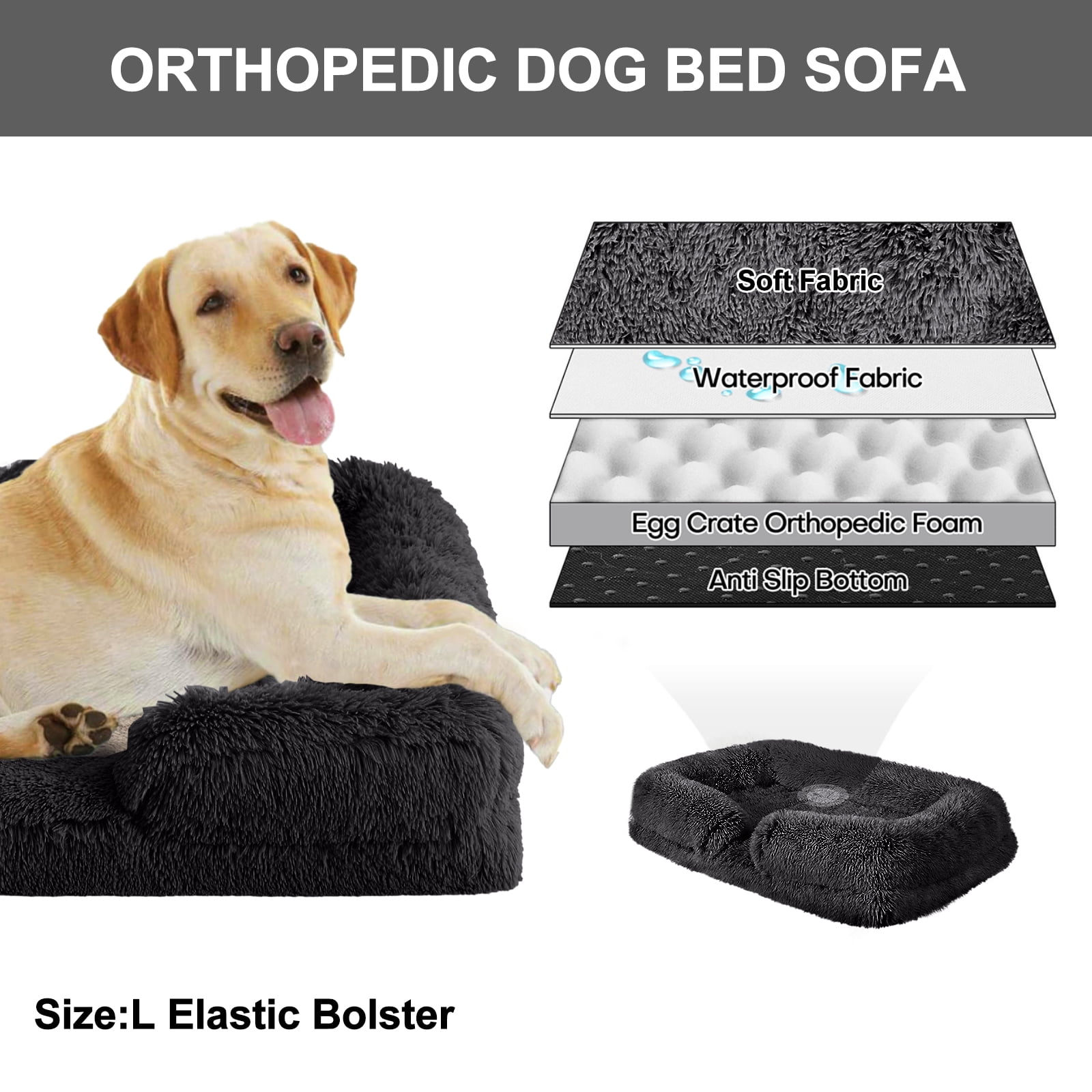 PayUSD Warming Fluffy Orthopedic Dog Beds for Large Dogs,Dog Bed with Plush Thick Egg Foam Support and Non-Slip Bottom, Large Waterproof and Machine Washable Pet Bed Cover