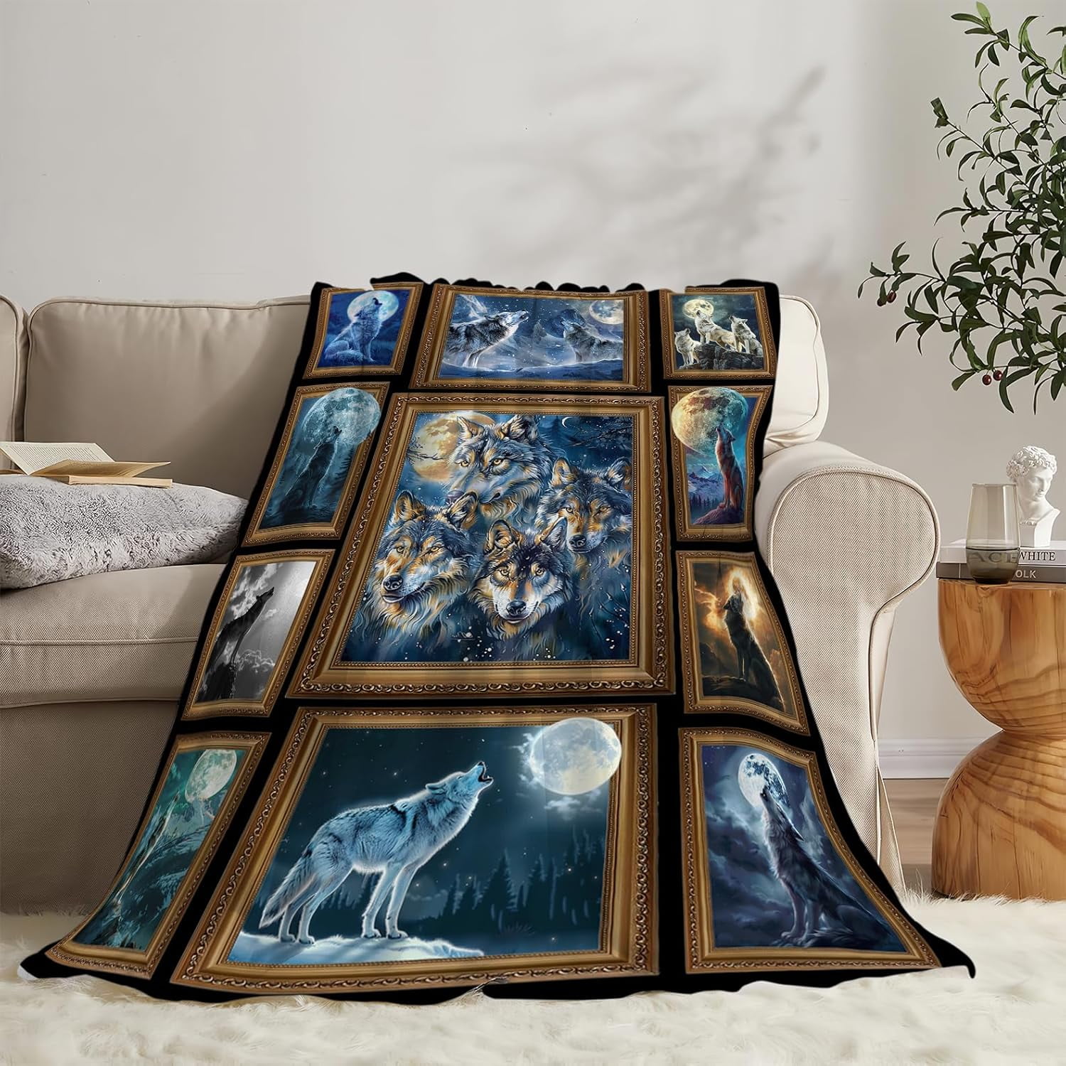 Kuscheln Wolf Blanket Soft Cozy Wildlife Animal Throw Blanket Gifts for Women Girls Super Plush Warm Wolf Stuff Lightweight Fleece Flannel Gift Blankets for Kids Adults 50"X60"