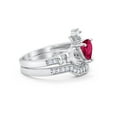 thumbnail image 2 of Two Piece Claddagh Band Set Heart Ring Ruby CZ 925 Sterling Silver Size 10, 2 of 3