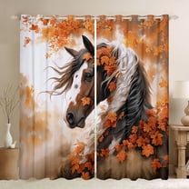 Feelyou Rustic Horse Teens Black Out Curtains, Orange Fall Leaves Plant Curtains Pack of 2 (42x63 Each), Kawaii Farm Animal Theme Bedroom Curtains, Window Curtains Home Decor