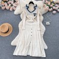thumbnail image 2 of Vestido de suéter de punto para mujer, temperamento, cintura oculta, contraste, vestidos de suéter bordado, largo, Otoño e Invierno, 2 of 5