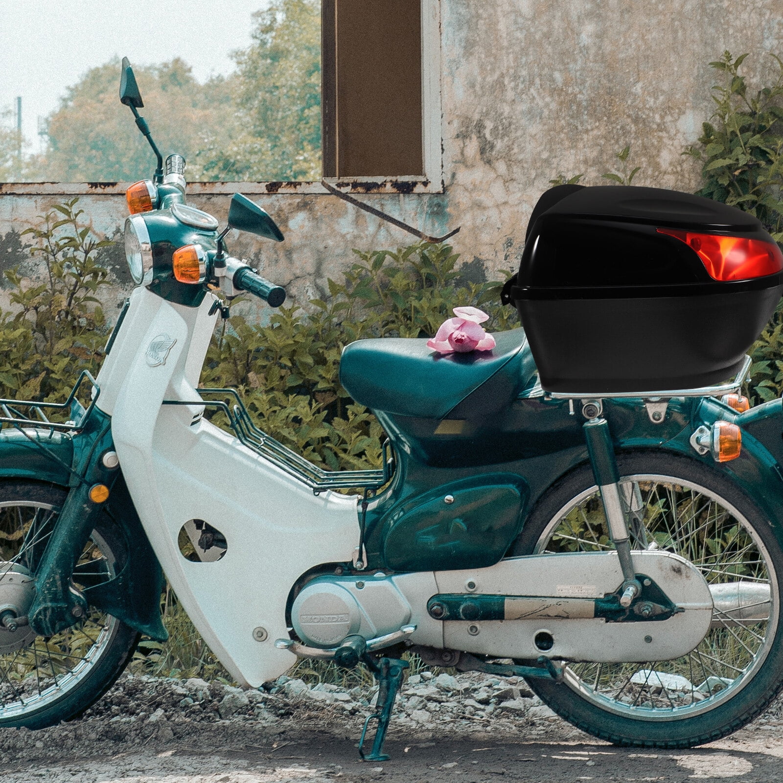 Motorcycle Tail Box Trunk Large Capacity Luggage Storage Carrier Case with Lock Helmet Top Box for Motorcycle Scooter-Black