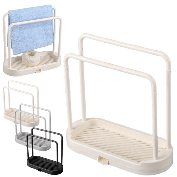 CHENjy Dishcloth Dryer Rack with Sponge Holder, Countertop Sink Caddy for Kitchen Cloths and Brushes, Drip Tray Included, Beige