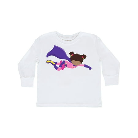 

Inktastic African American Girl Purple Cape Superhero Girl Gift Toddler Toddler Girl Long Sleeve T-Shirt