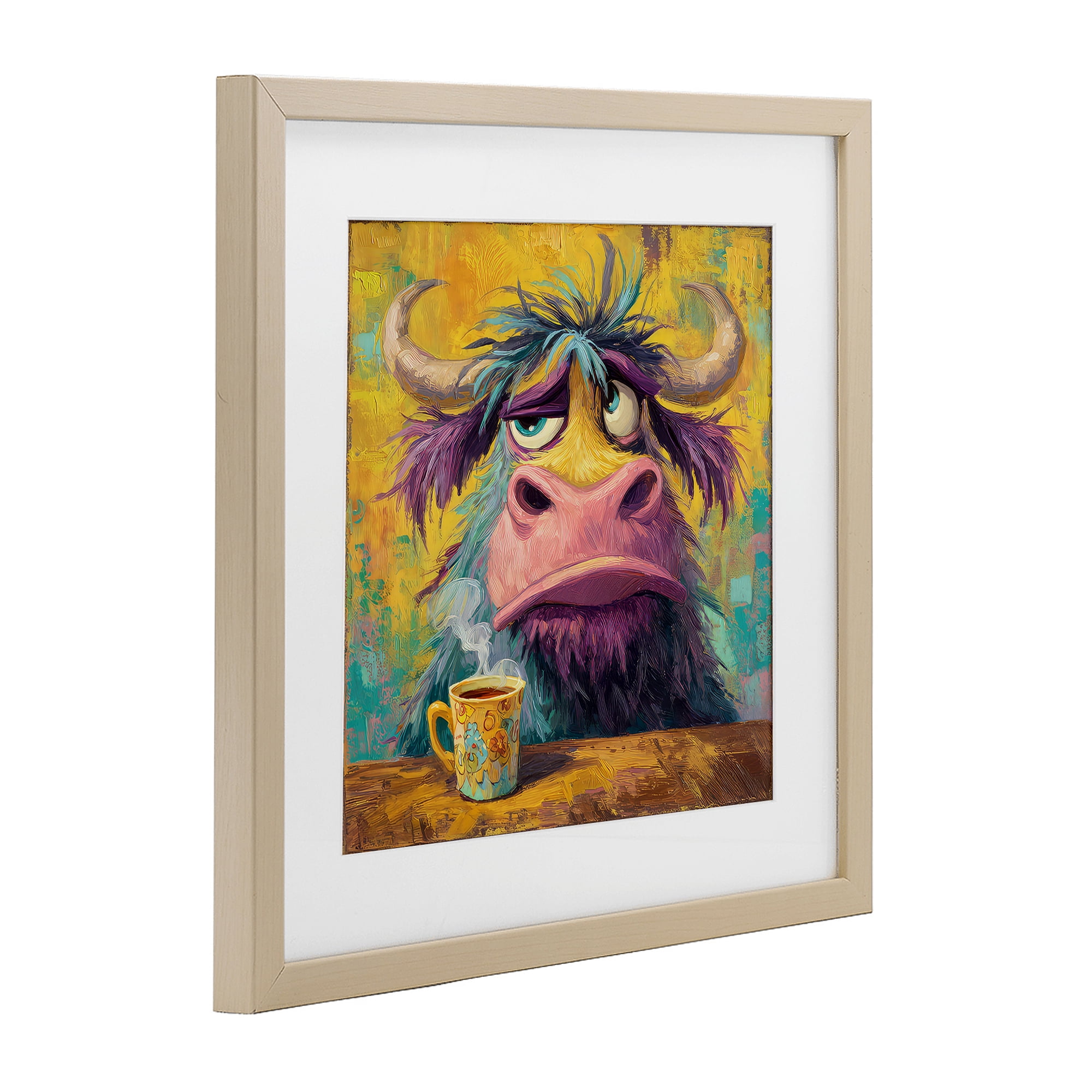 Stupell Industries Grumpy Cow & Mug Birch Framed Print Under Glass, design by The Wands Want