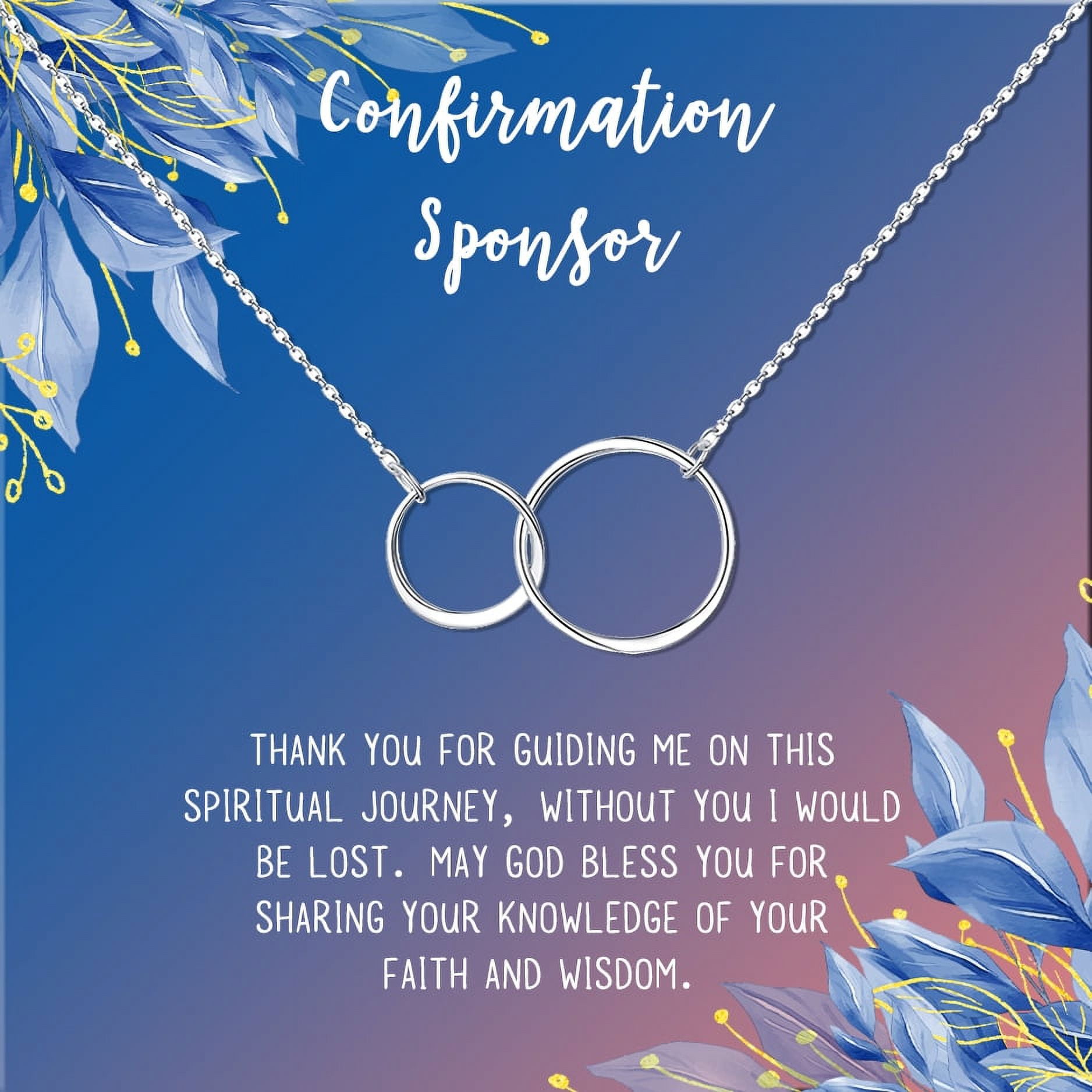 Anavia Confirmation Sponsor Gift for Women, Gifts for Sponsors, Baptism Gift, Goddaughter Gift, Thank you Religious Sponsor Gifts Card Necklace-[Silver Infinity Double Ring, Blue-Orange Gift Card]