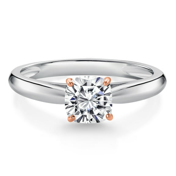Gem Stone King 925 Sterling Silver with 10K Rose Gold Prongs Cushion Cut Lab Grown Diamond Engagement Ring for Women | 0.70 Cttw | DEF Color | VVS-VS Clarity (Size 7)