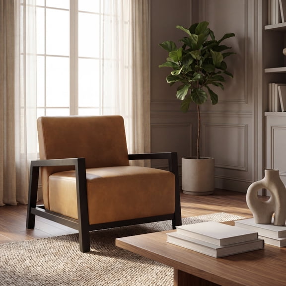 SAFAVIEH Couture Roselle Modern Vegan Leather Solid Accent Chair, Brown/Black
