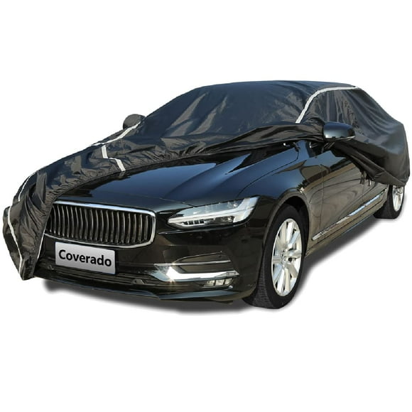 Waterproof Car Cover For Automobiles All Weather - Coverado Outdoor Full Car Covers With Zipper Door Cotton Backing Snowproof Uv Protection Windproof Universal Fit For Hatchback (160""-172"")