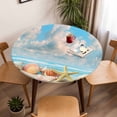 thumbnail image 5 of Ocean Shell Elastic Fitted Round Table Cover Beach Theme Starfish Conch Waterproof Outdoor Tablecloth for Holiday Party, Picnic, Patio & Dining Fits Tables Up to 36"-44", 5 of 8