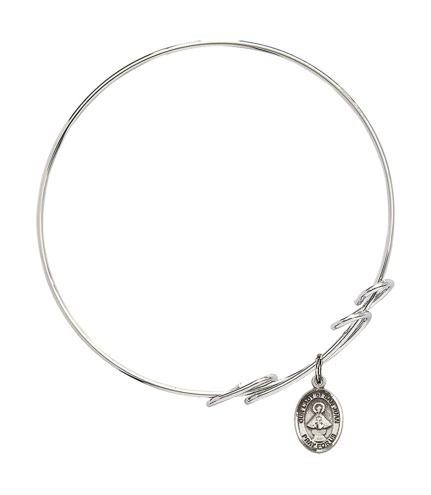 Our Lady Of San Juan Charm On A 8 Inch Round Double Loop Bangle Bracelet