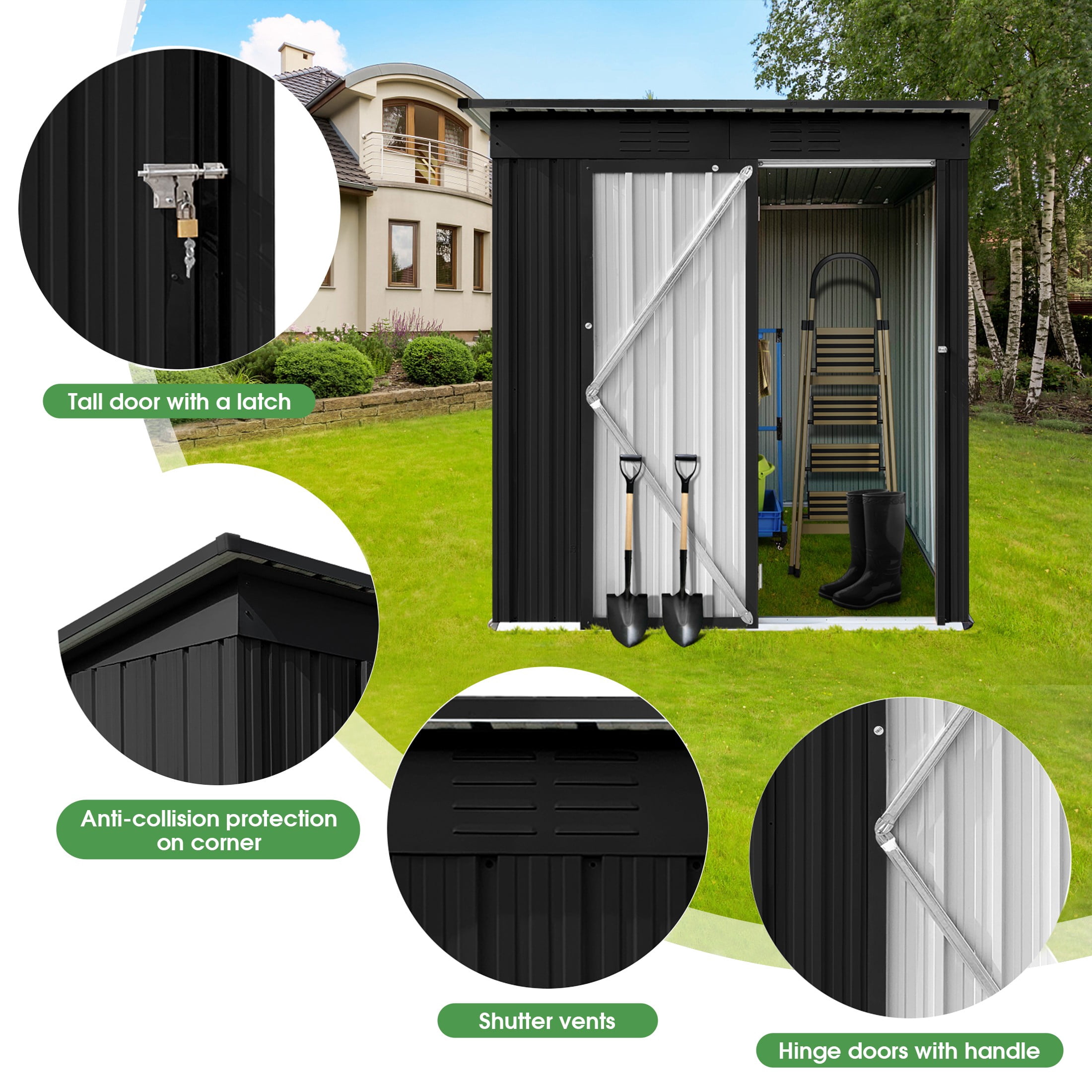 Aukfa Outdoor Storage Shed, 5 X 4 FT Metal Garden Shed, Waterproof Tool Shed for Backyard Patio, Black